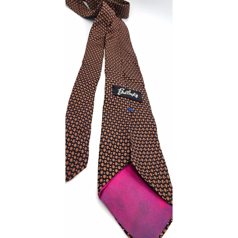 Bullock's Men's Brown Geometric Woven Pointed Tie, Purple Lining, Logo Vintage